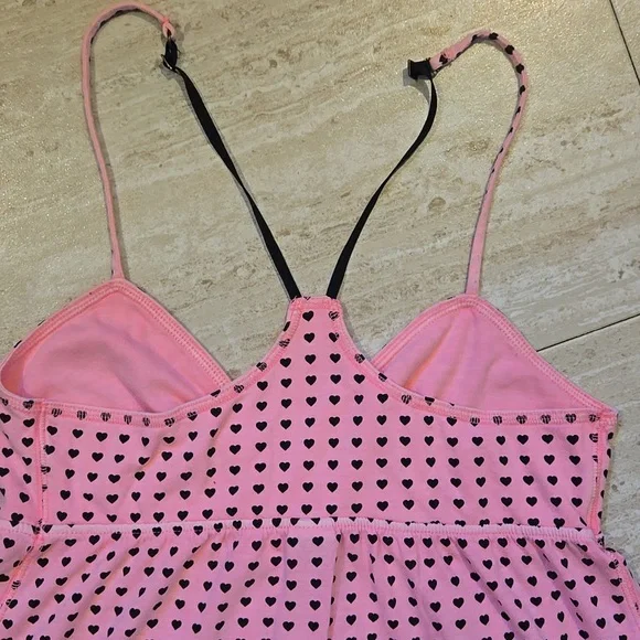 PINK Victoria's Secret "I Only Sleep In Pink" Pink/Black Heart Babydoll Nightie - Picture 6 of 6